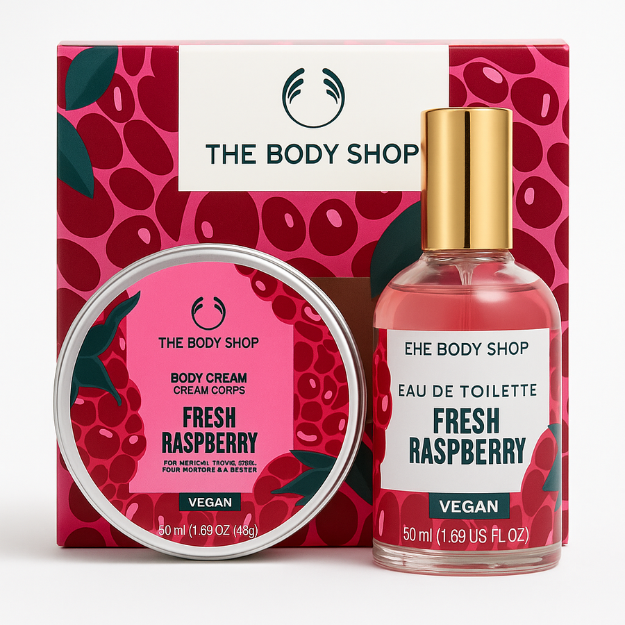 🌿 The Body Shop Fresh Raspberry Gift Set – Vegan Body Cream & Eau de Toilette